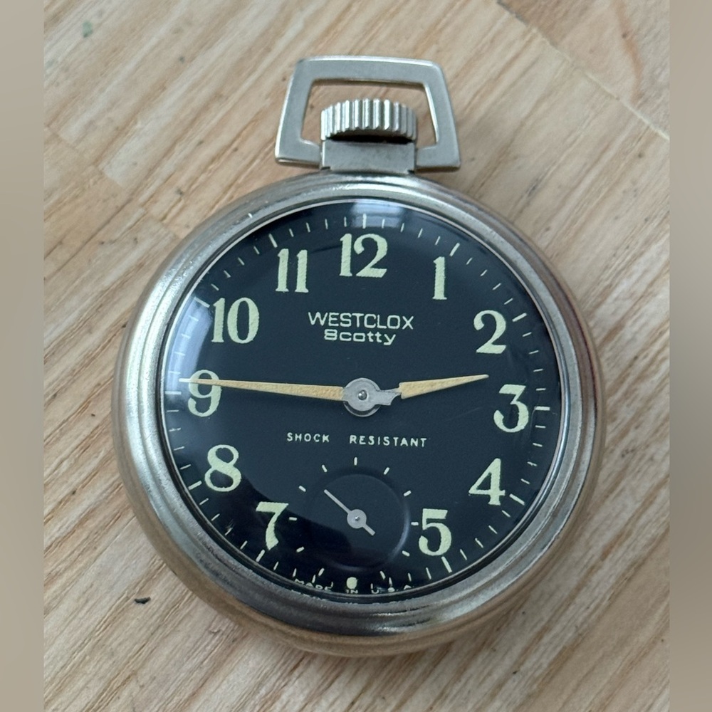 Westclox Scotty Poacket Watch Vintage Mechanical Winding Black Dial Works Well - Picture 4 of 7